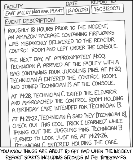 Increasing-precision timestamps are the Jaws theme of incident reports.